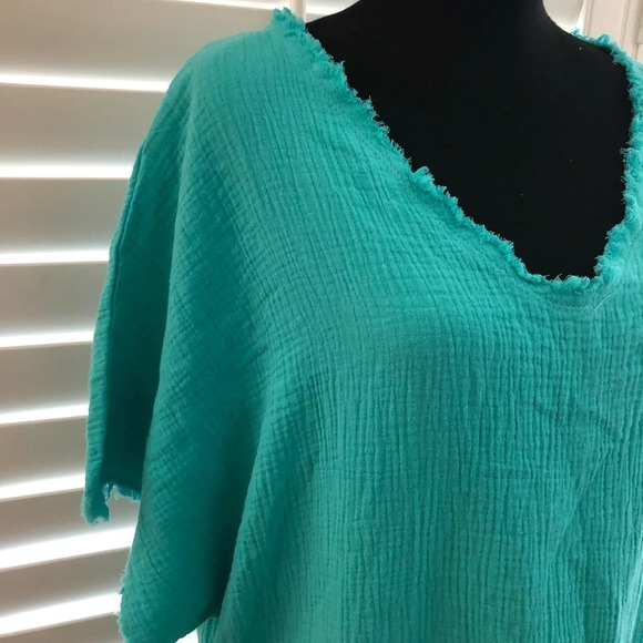 NWT Ashley Stewart Size 14/16 Gauzy V Neck Turquoise Swim Cover Up Dress Casual - Picture 2 of 7